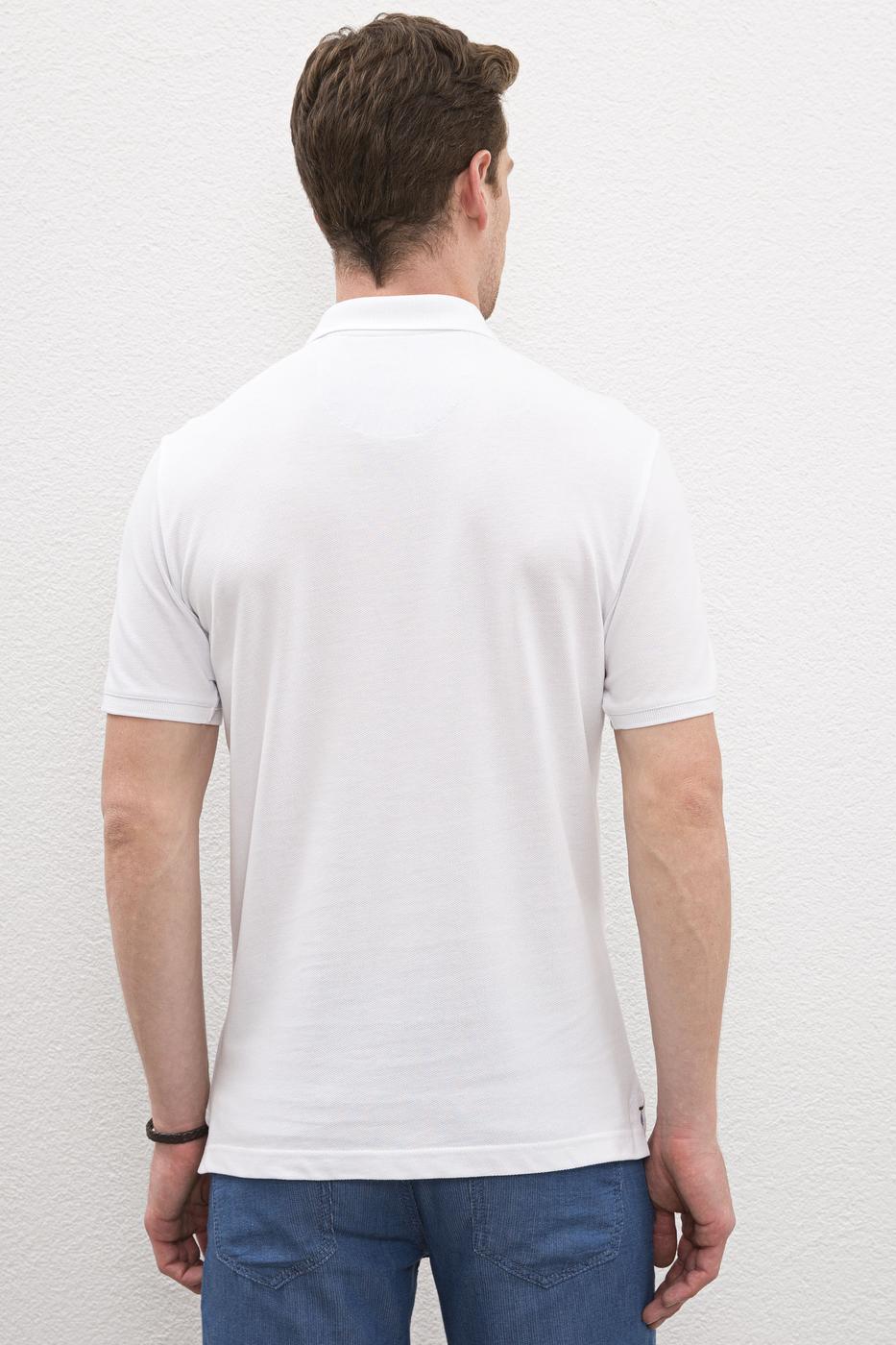 Unisex Polo Yaka Lakost Kumaş Beyaz Tişört